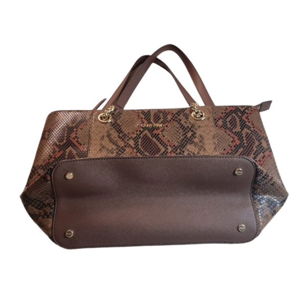 Calvin Klein Hayden Snake Print Leather Tote Double Strap, Walnut NWT From Macys - Picture 7 of 12